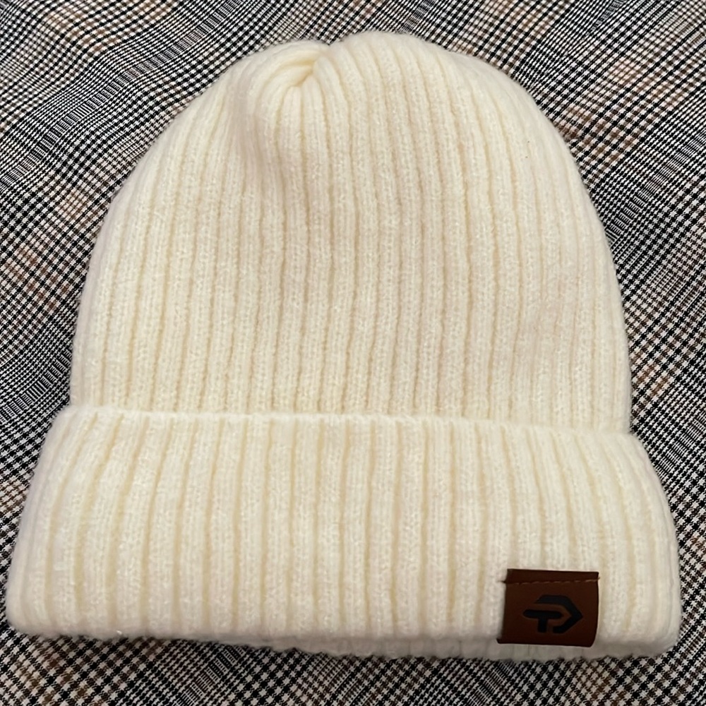 White ribbed  Knit Beanie winter hat